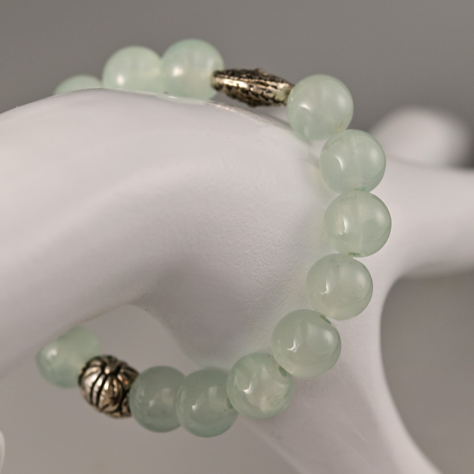 Vintage Original Silver Jade Quartz Gemstone Beaded Ball Estate Bracelet