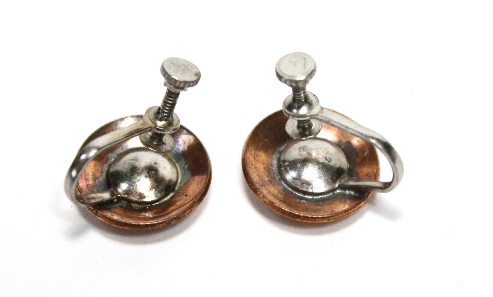 Vintage Copper Screw Back Earrings Round Tribal Design STATE Jewelry Gift