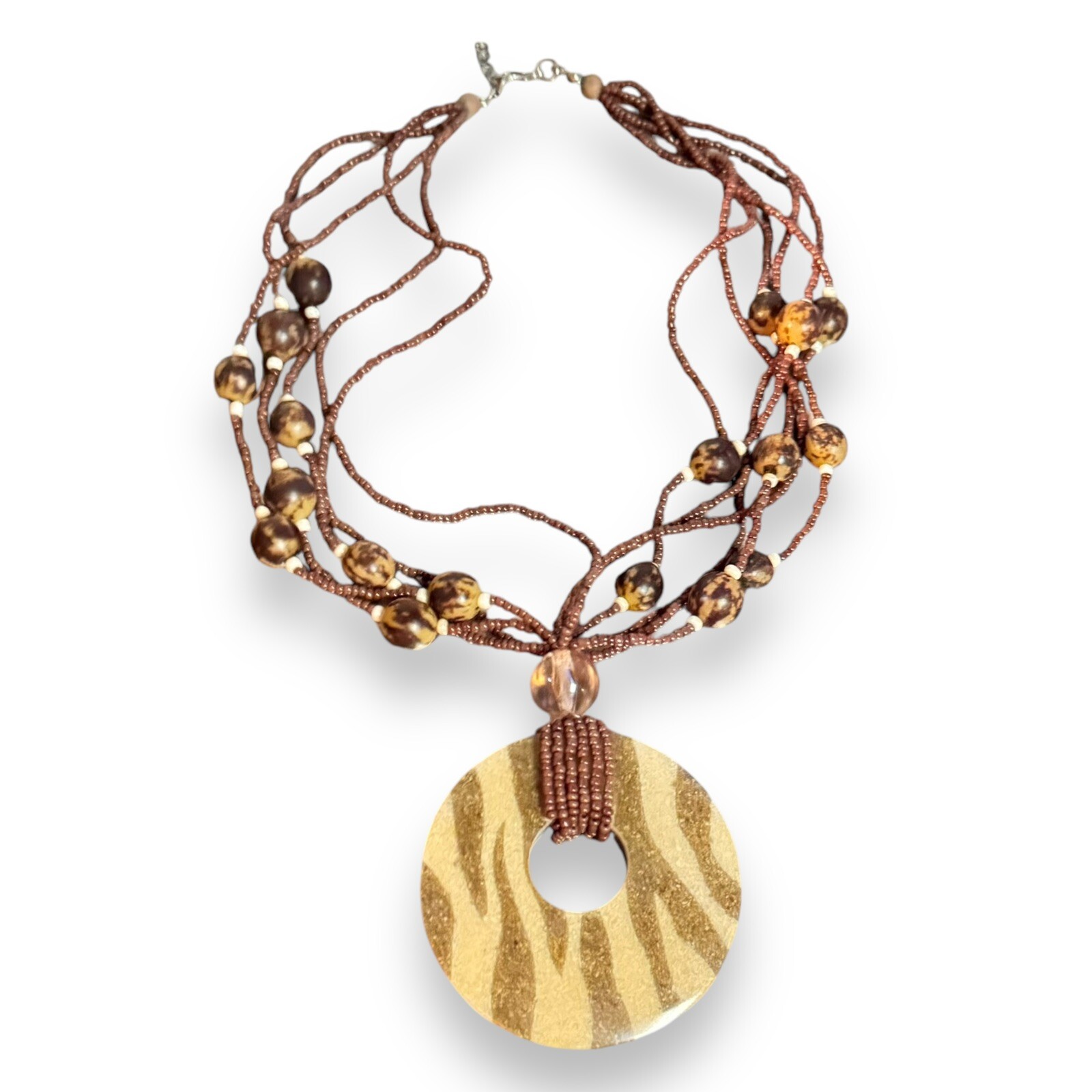 VTG Y2K Beaded Pendent Zebra Stripped Necklace 90s Casual Daily Safari