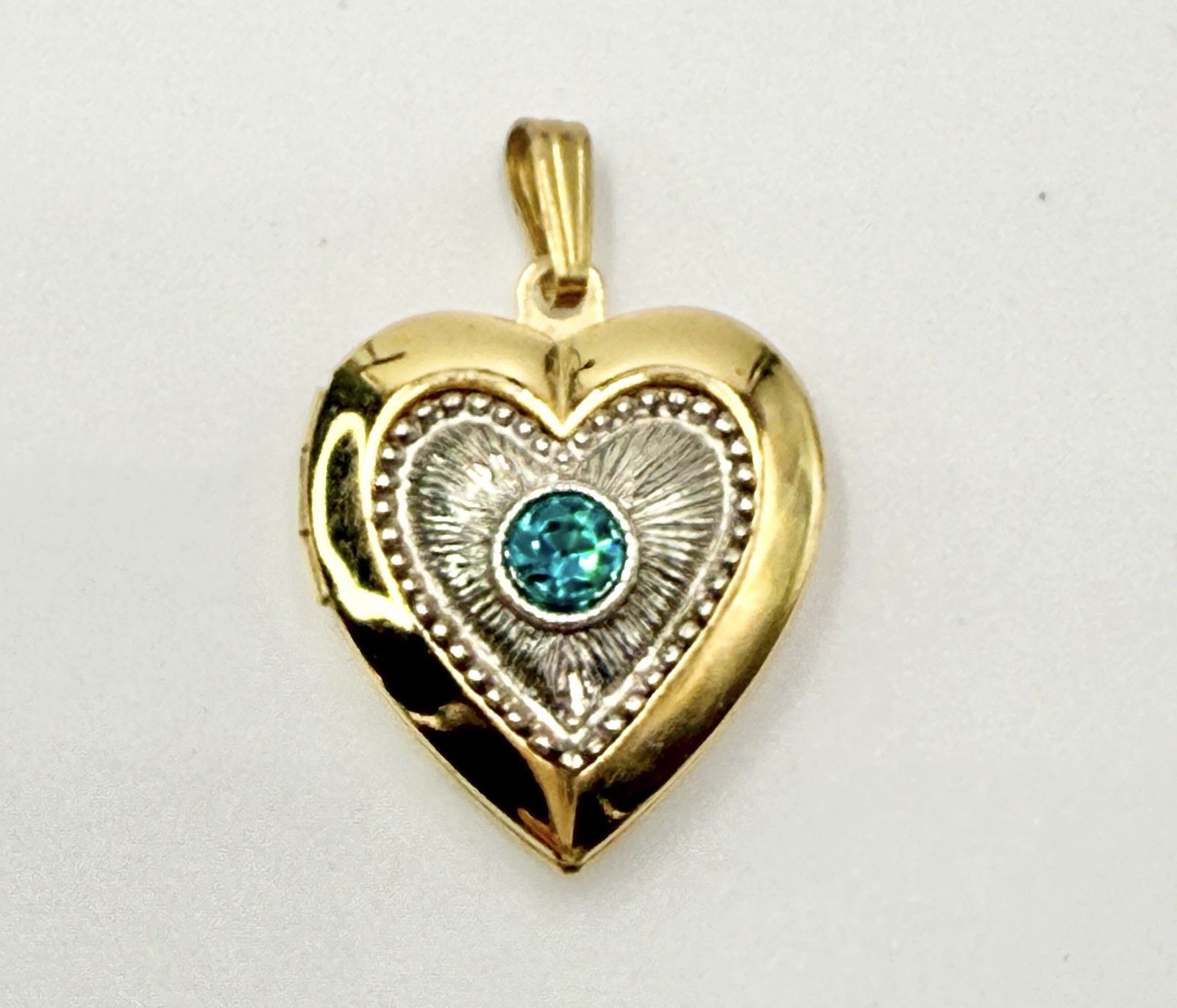 Vintage Pendant Lock It Gold Tone Heart Aqua Rhinestone