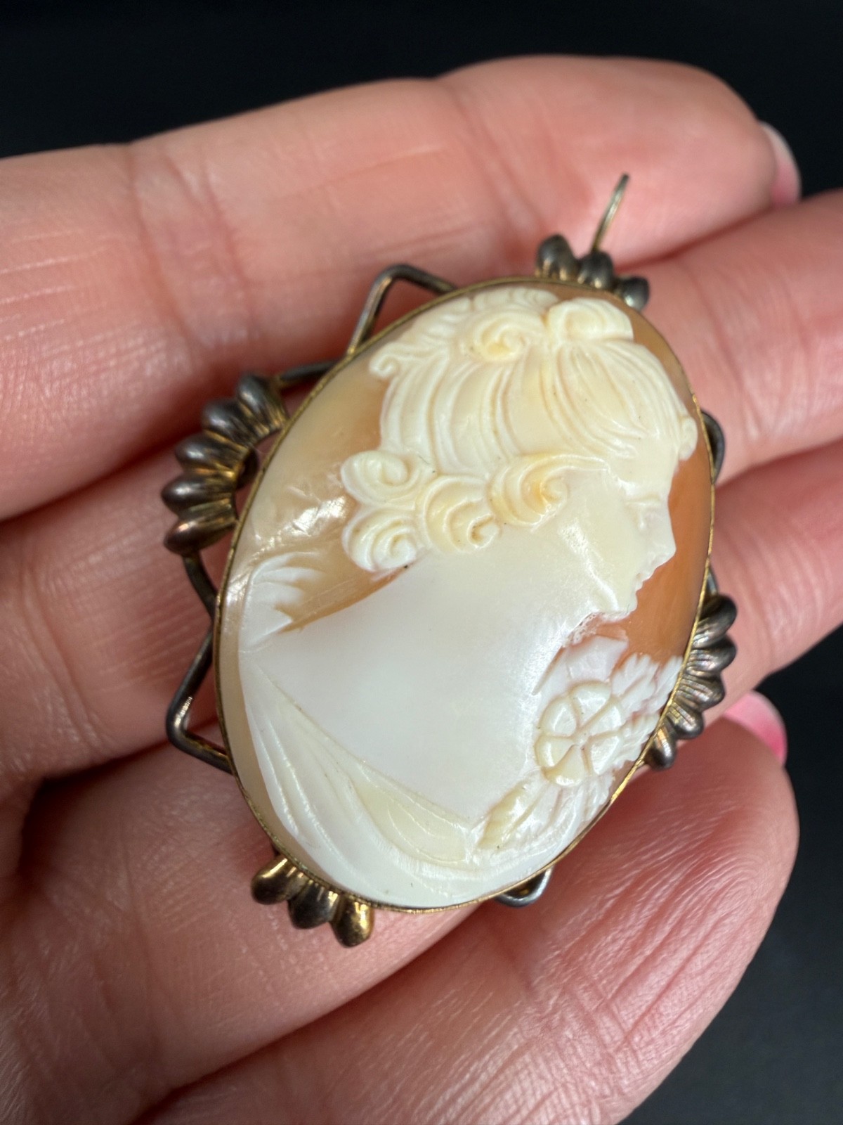Vintage Shell Cameo Brooch Pendant 12K Gold Filled Lady Portrait Art Deco