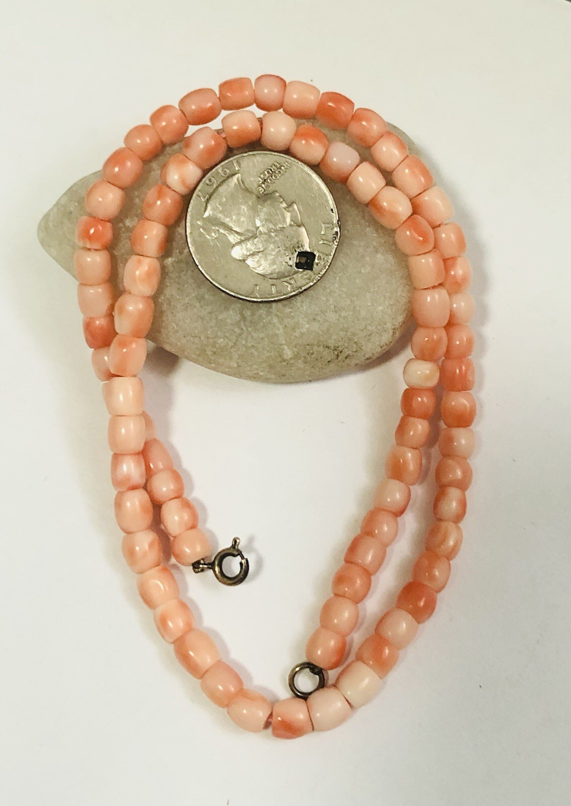 Vintage 925 Coral Beads Pinkish Salmon Necklace, Beautiful Color, 25+grams