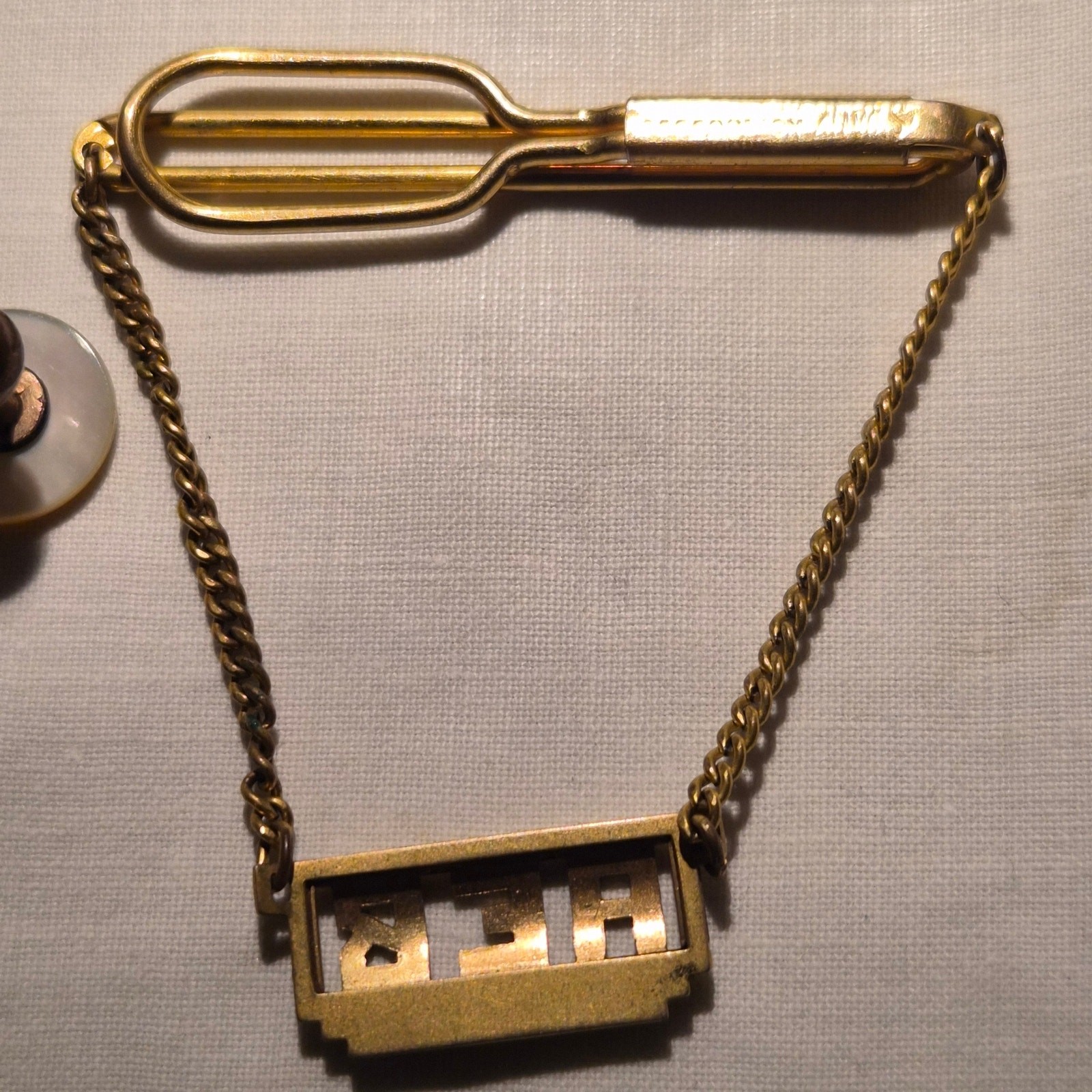Vintage Swank Monogram Tie Chain & Milligan Collar Studs Gold Tone Lot