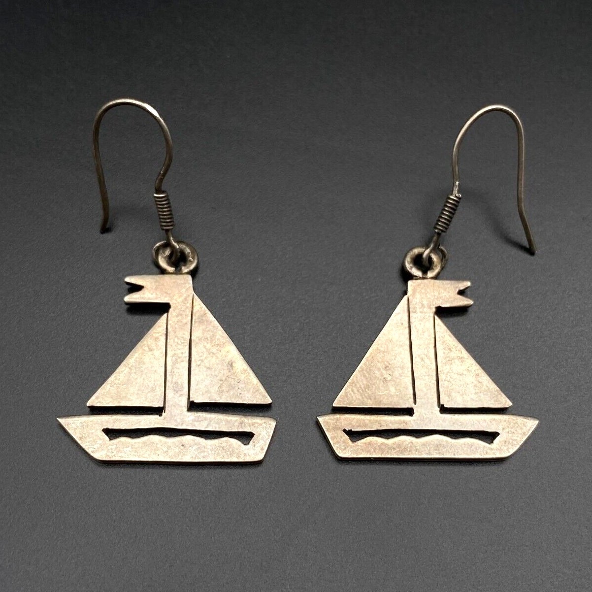 Vintage Mexico Sailboat Sterling Silver Dangle Earrings