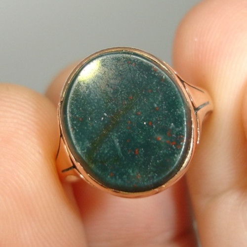 Antique Art Deco 9K Gold Bloodstone RING geometric signet band w red 3.3g sz 6.5