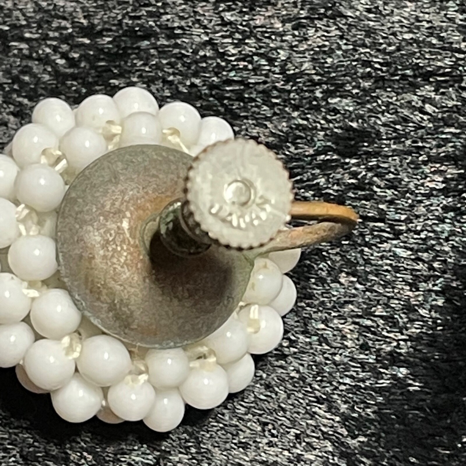 JAPAN necklace earrings vintage set white beads hook clasp screw back earrings