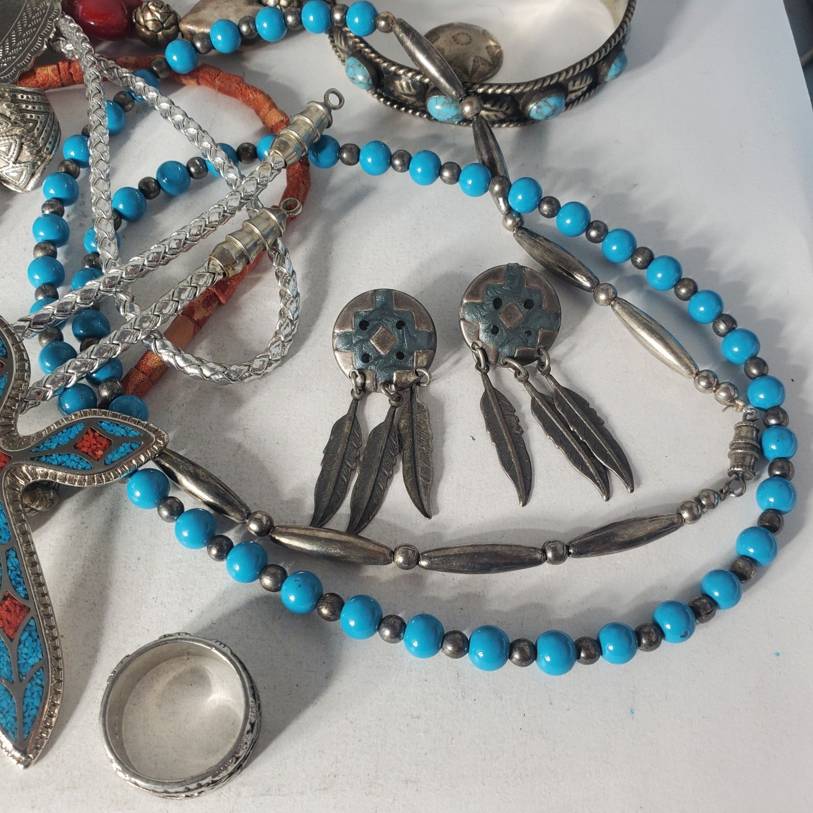 Vtg SOUTHWESTERN Silver Plated Alpaca Mixed Metals Jewlery Lot Collection 15 Pcs
