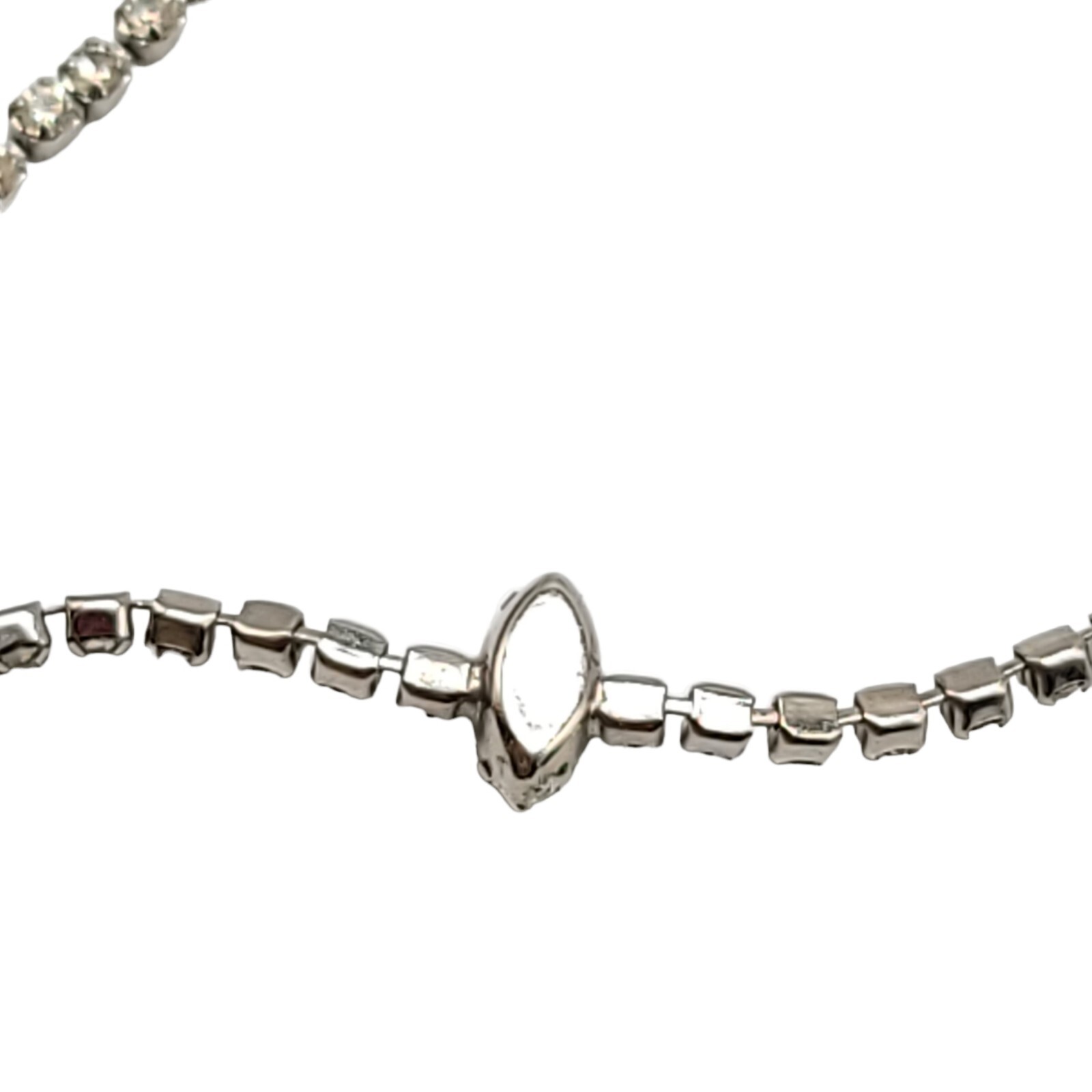 Clear Glass Rhinestone Dainty Vintage Silver Tone Necklace with Marquis Cut