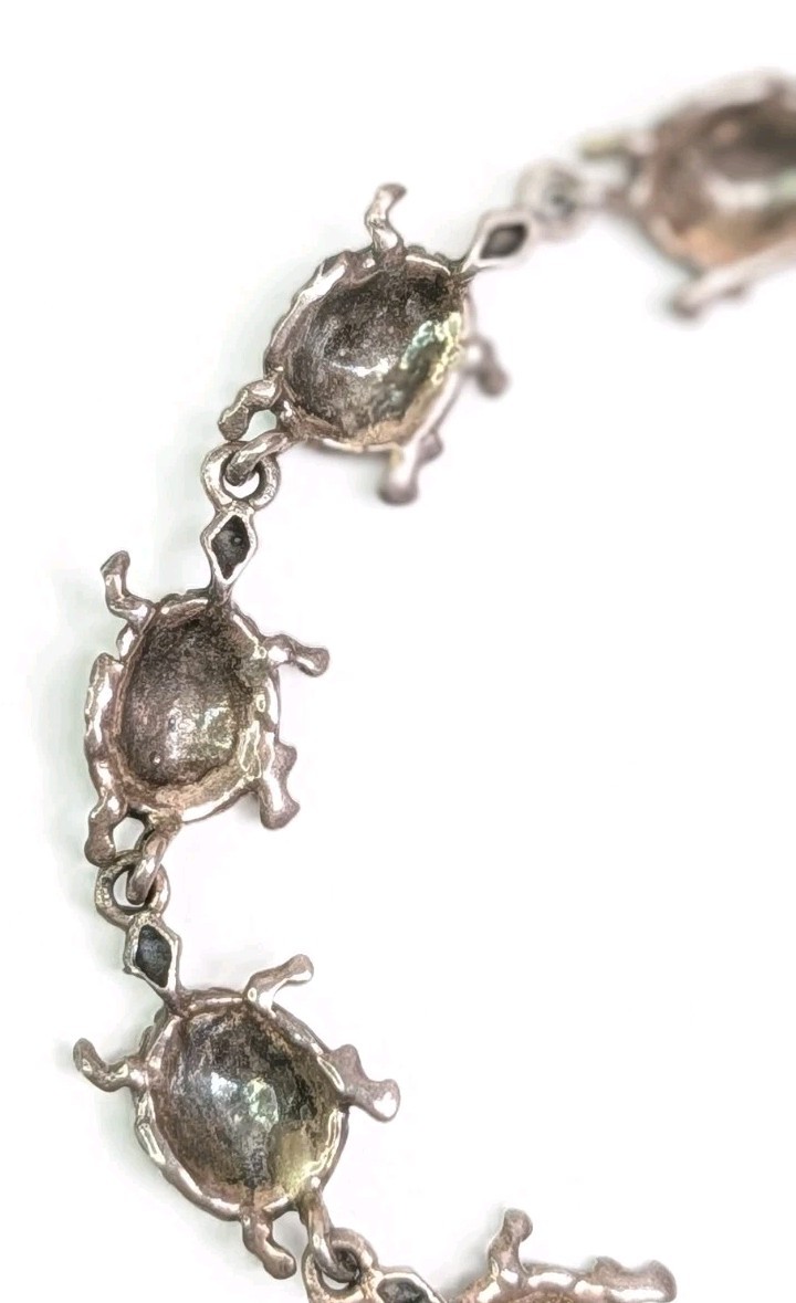 Turtles In A Row Bracelet Sterling Silver 7.75″ Turtle Link Tortoise Gift 11gram