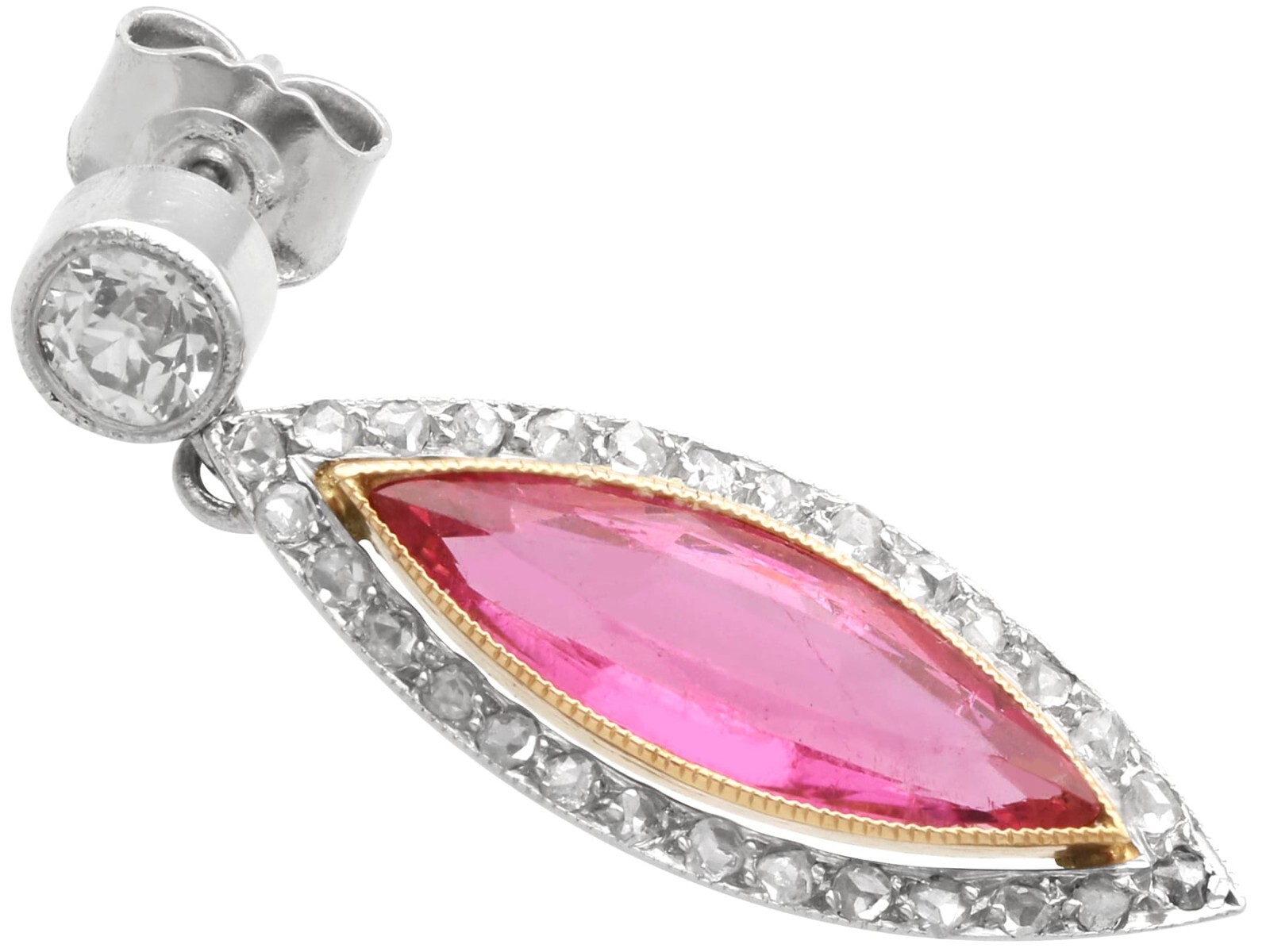 5.60Ct Pink Tourmaline and 1.10Ct Diamond, Platinum Drop Earrings Circa 1925