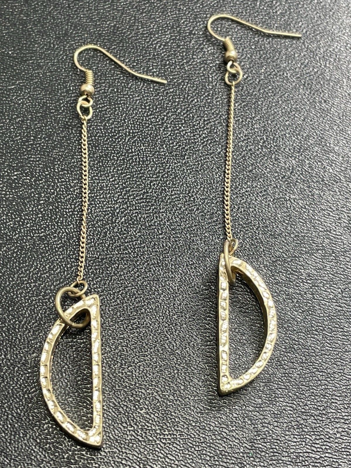 Vintage 4.2” Geometric Gold Tone Metal Chain Dangle Earrings