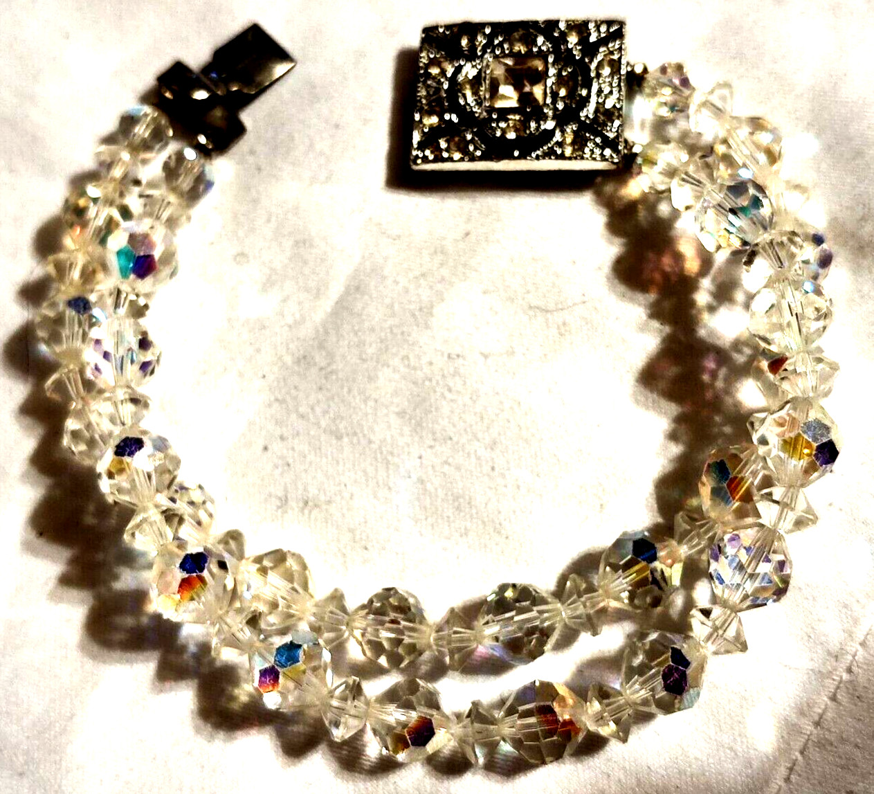 Bracelet Clear Faceted Crystal Beads Safety Pinch Clasp Double Strand VTG