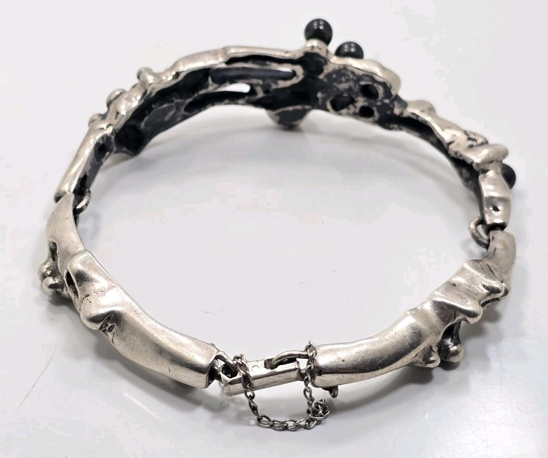 Vintage Sterling Silver 925 Brutalist Black Pearl Artist Made Ladies Bracelet