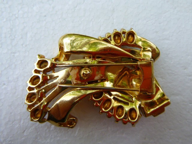 Vintage Large Coro Fur Dress Clip Foiled Ruby Rhinestone Gold Plate Brooch 1920’