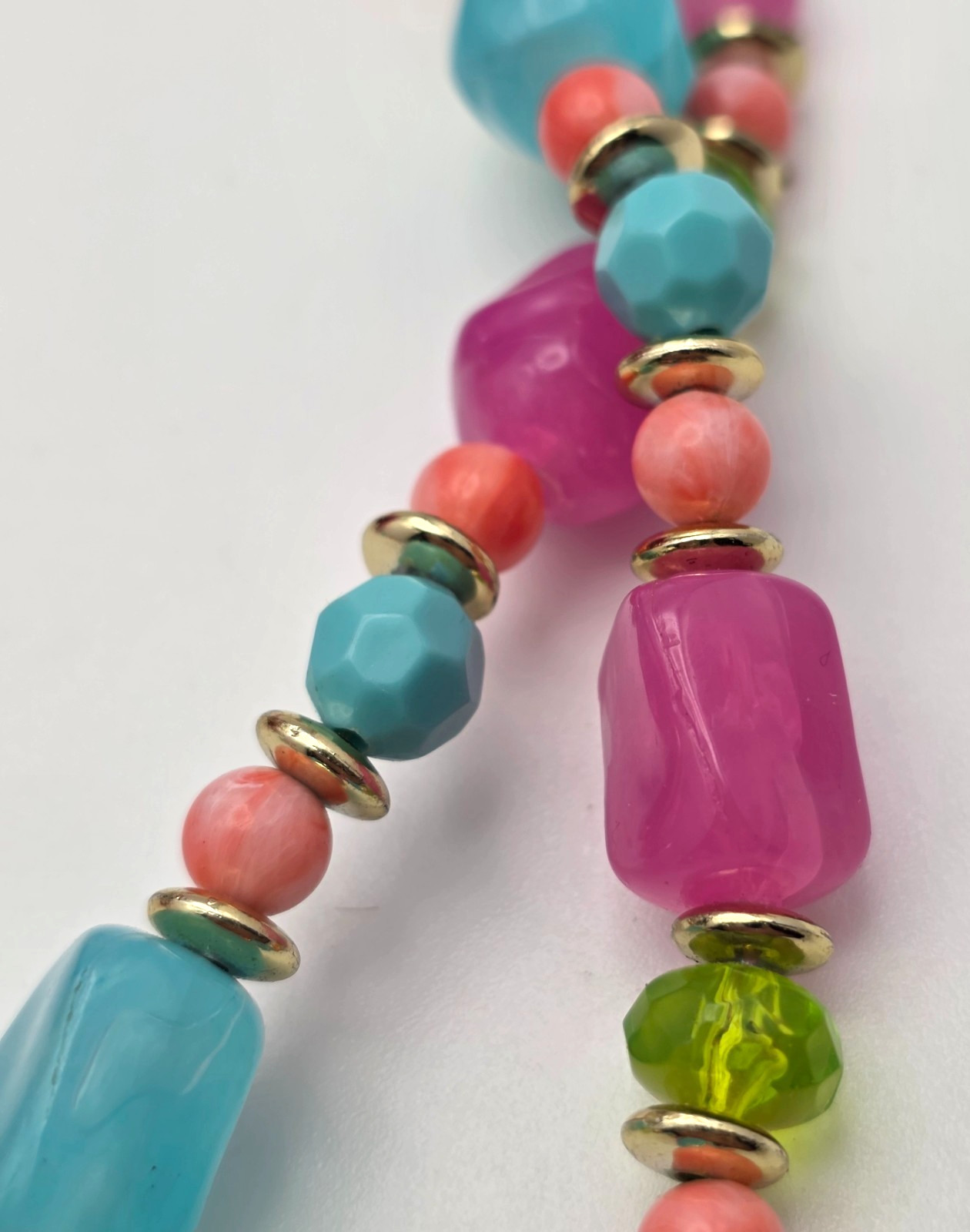 Vintage Fruit Salad Lucite Bead Necklace Double Strand Layered Pastel 22 in Adj.