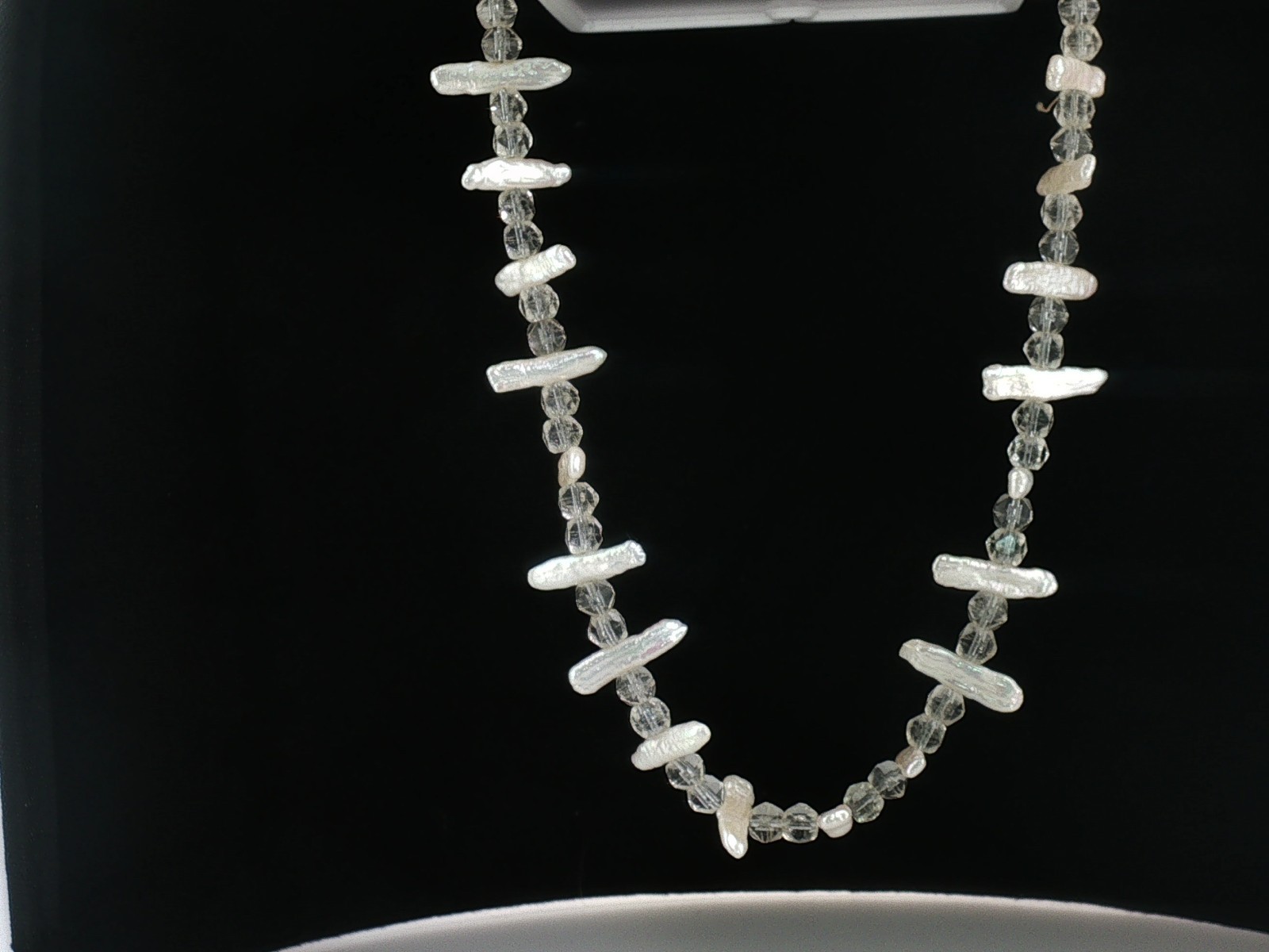 Vintage Baroque Pearl & Crystal Bead Necklace Hand Knotted Hook Clasp