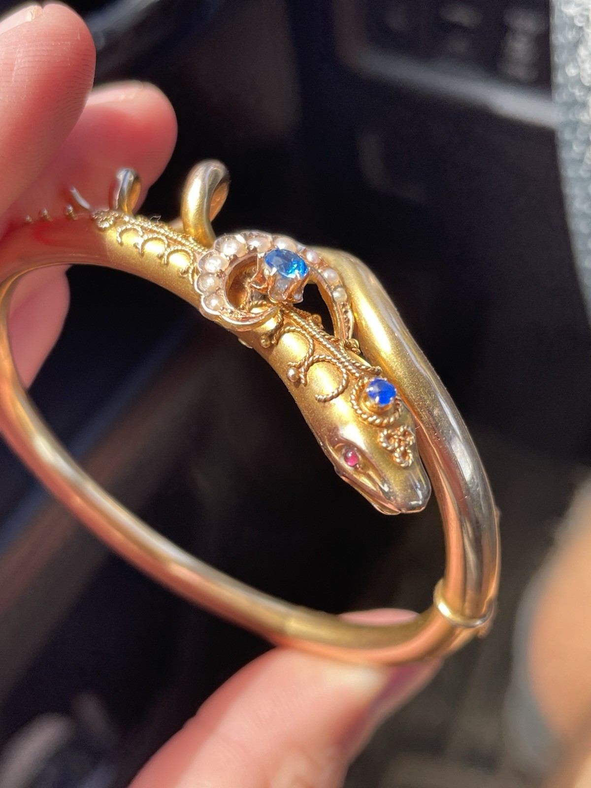 ANTIQUE VICTORIAN ESTRUSCAN SOLID GOLD SNAKE BANGLE BRACELET! 17GR!