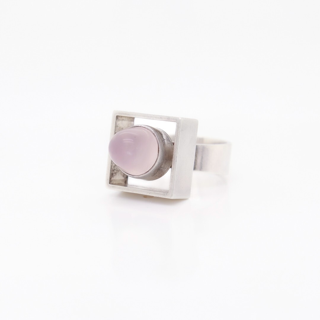 Vintage Neils Erik From Sterling Silver & Rose Quartz Bullet Cabochon Ring