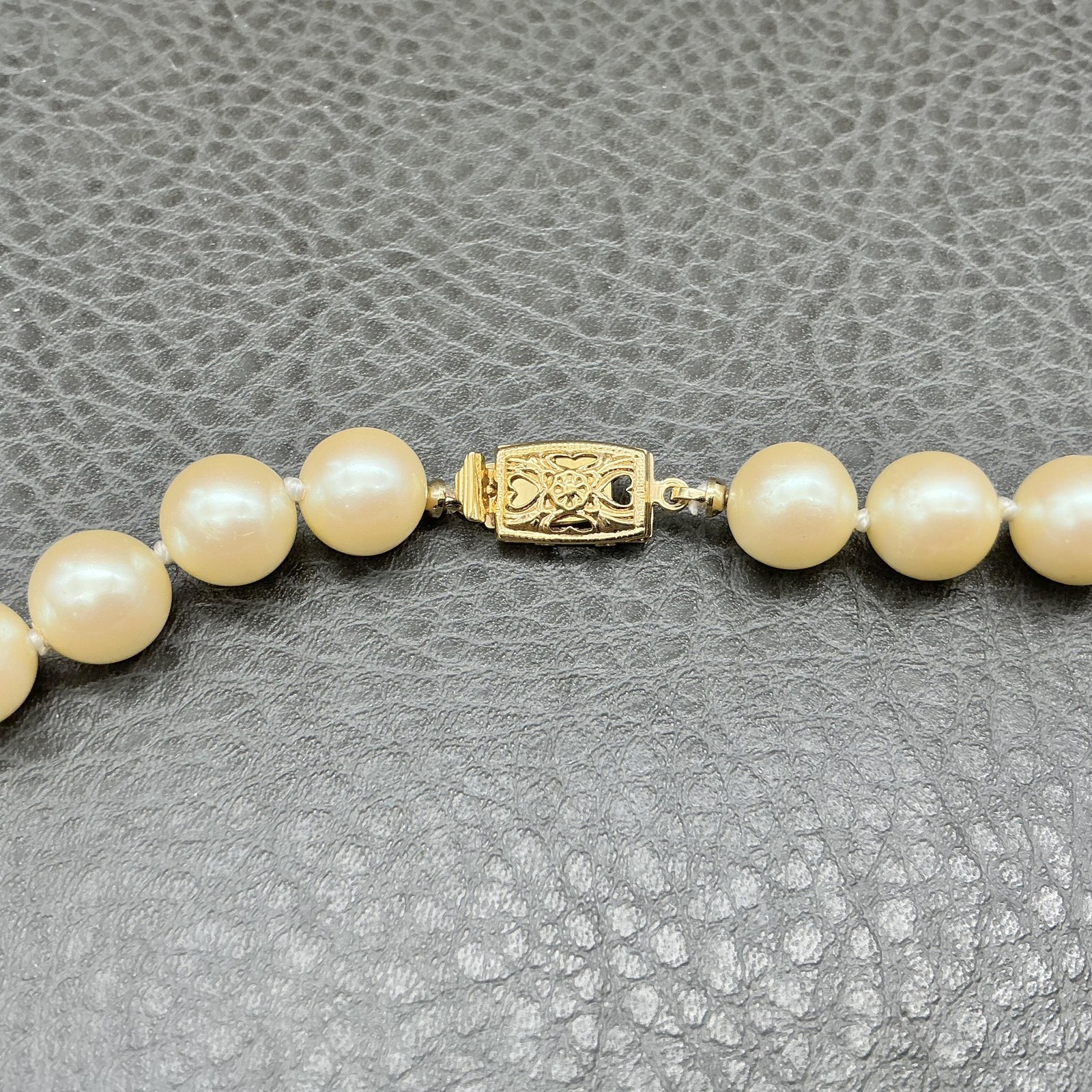 Vintage Monet Faux Pearl Beaded Necklace Gold Tone Knotted Ivory Strand 24 Inch