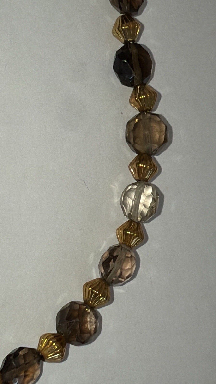 Faceted Glass Bead Necklace Flapper Bronze Tone 16.5″ L