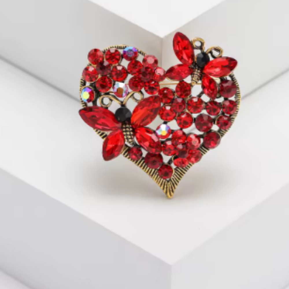 Easter Spring Heart Brooch –Butterfly and Flower Design, Perfect Gift for Spring