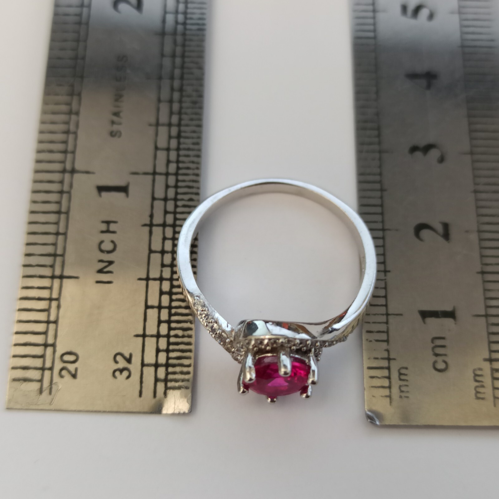 Sterling Silver Ruby Ring Bright Fuchsia Pink Tested 925 Feminine Classic Gift