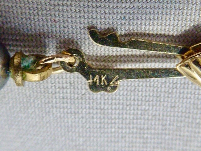 16.5 ” CULTURED gray blue PEARL KNOTTED NECKLACE 14K W GOLD CLASP & EARRINGS