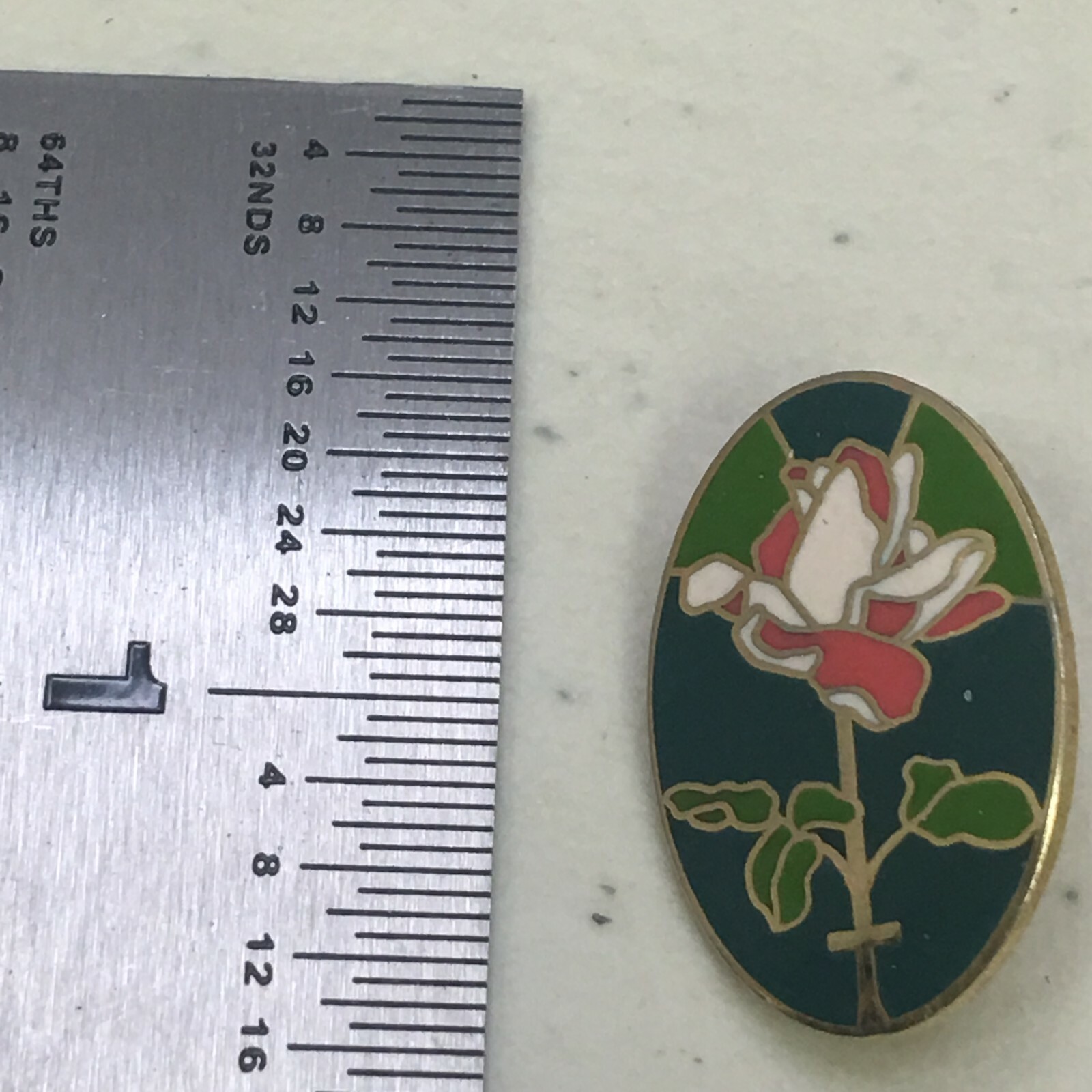 Vtg Signed Valley Castings Cloisonne Oval Rose Enamel Lapel Tack Pin Brooch