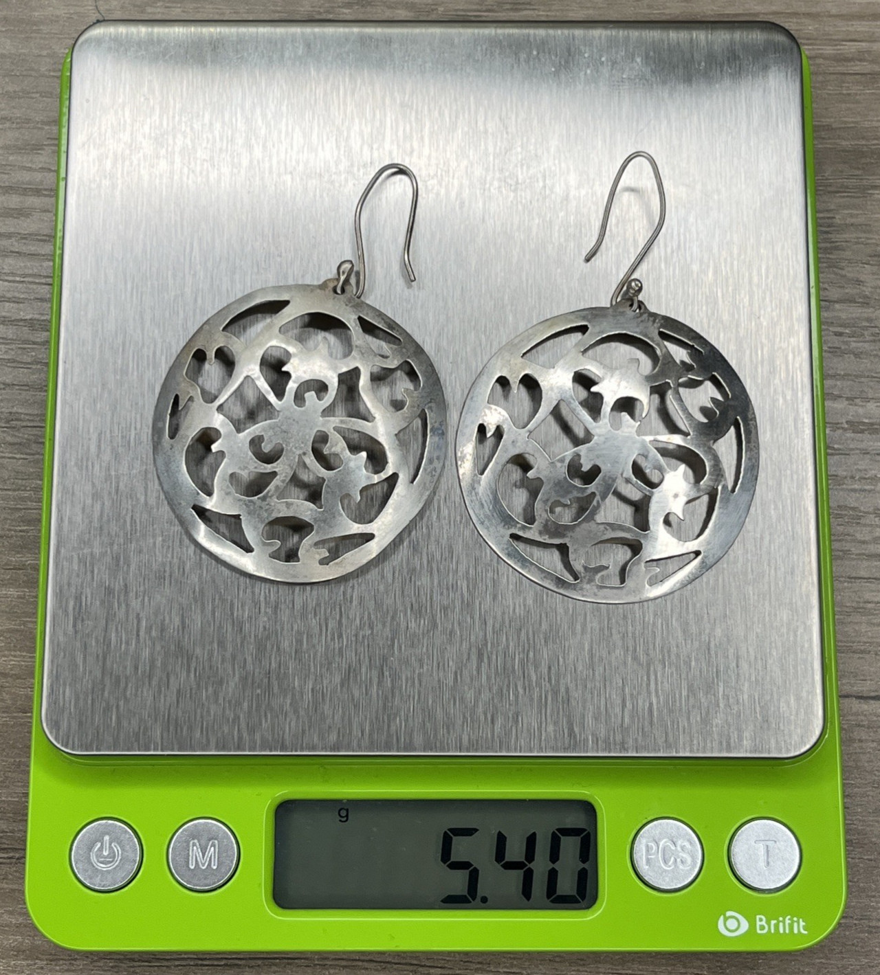 Signed ATI Mexico Sterling 925 Openwork Round Dangle Hook Statement Earrings VTG