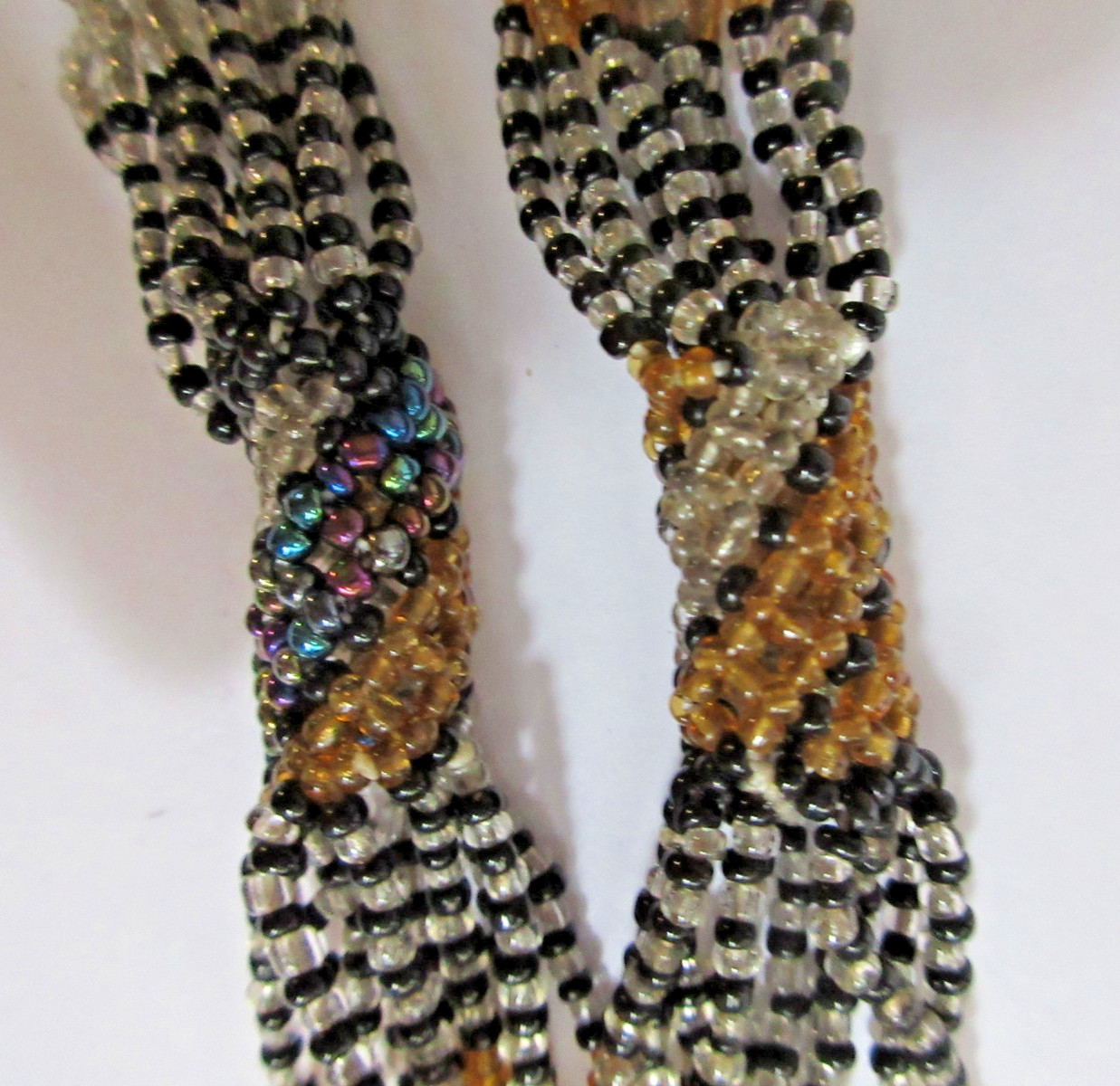 Multi Strand Twisted Woven Sead Bead Beaded Black Bronze Silver Necklace 22″
