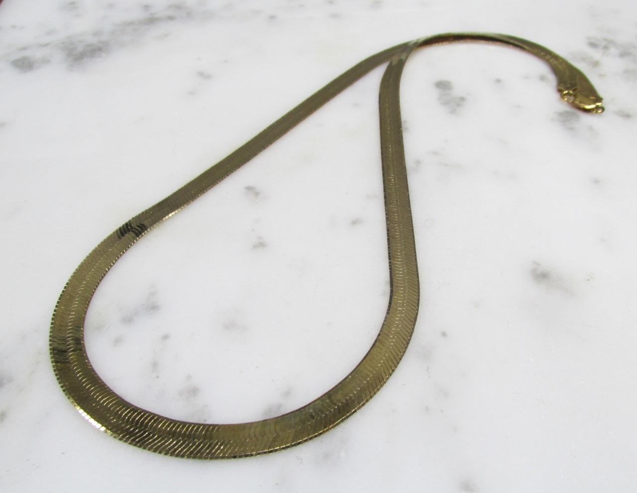 Gold Plated Sterling Silver Herringbone Necklace ~ 23-1/2″ ~ 25.4g ~ 2-G289