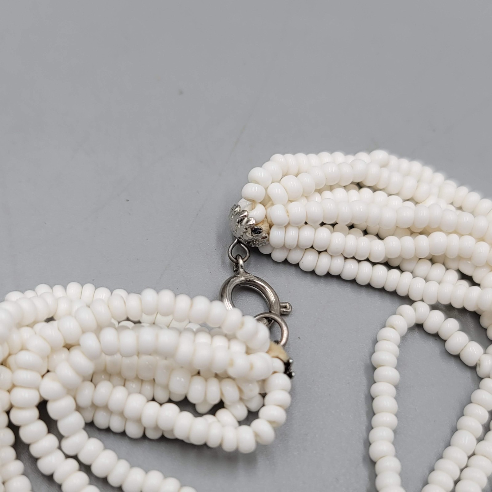 Vintage 10 Strand White Seed Bead Necklace Layered Statement 16 in