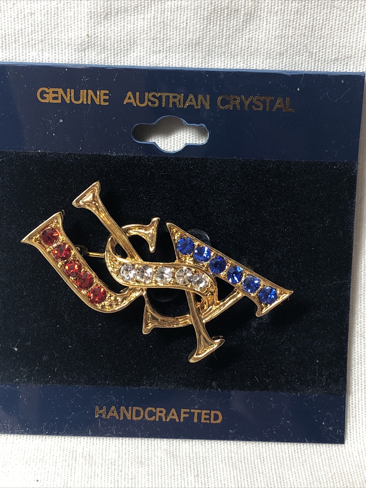 NEW Genuine Austrian Crystal USA Pin, Brooch Handcrafted Red White Blue America