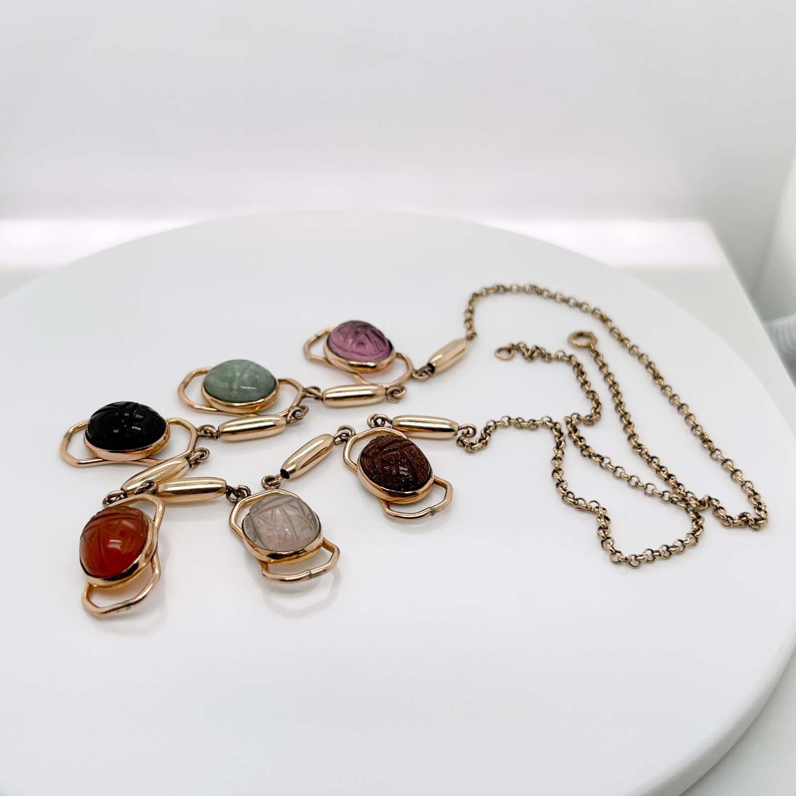 Vintage Estate Gold Filled & Multi-Gemstone Scarab Necklace – VR .