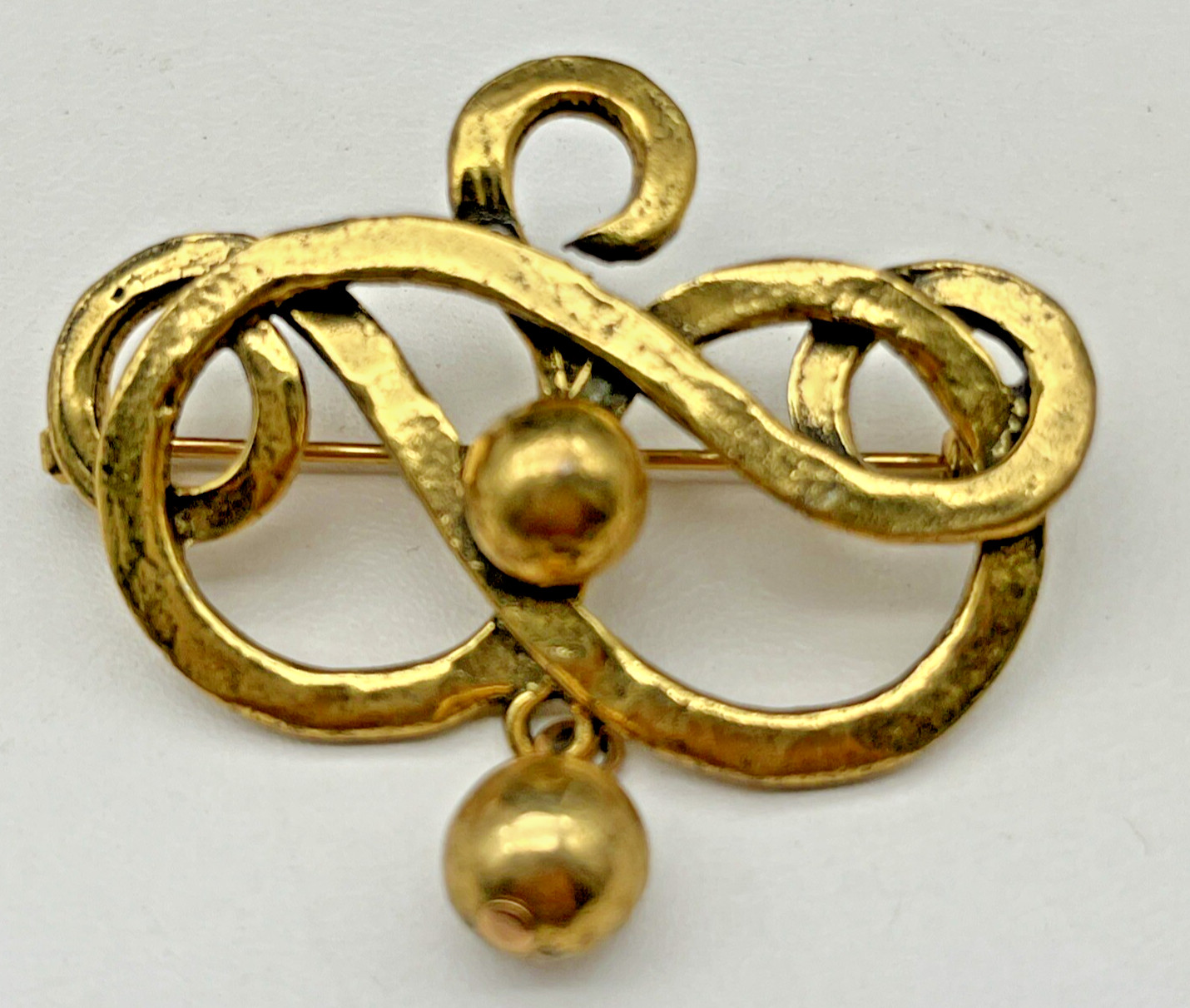 Vintage Signed ZENTALL Estate Gold Tone Brooch Dangling Ball Art Nouveau Style