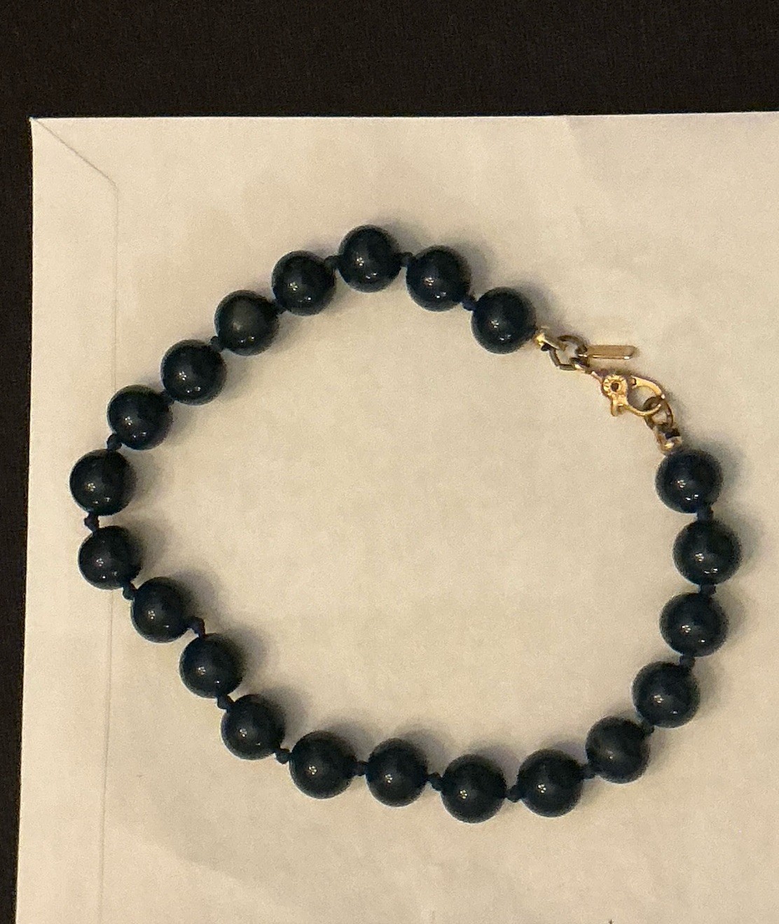 Vintage Monet Navy Dark Blue Knotted Glass Bead Bracelet Gold Tone Size 7.75