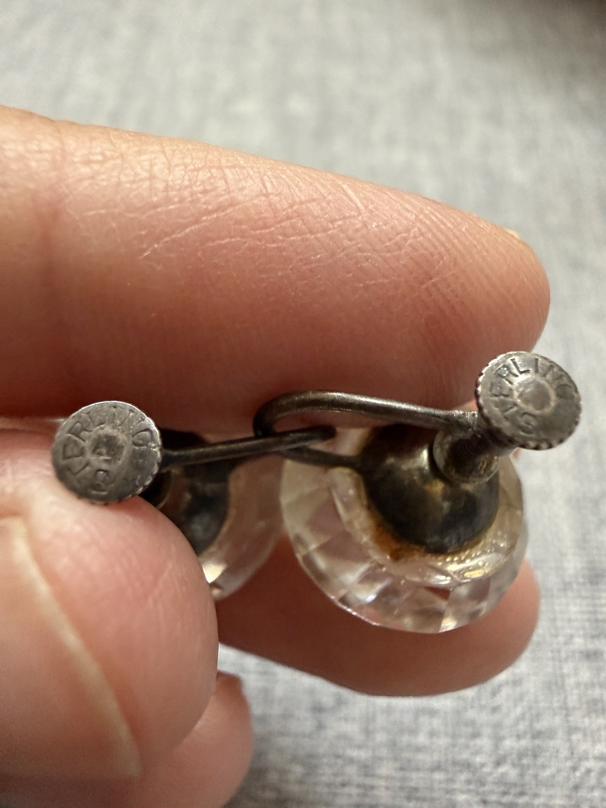 Vintage 925 Silver Screw Back Earrings Faceted Clear Crystal Style