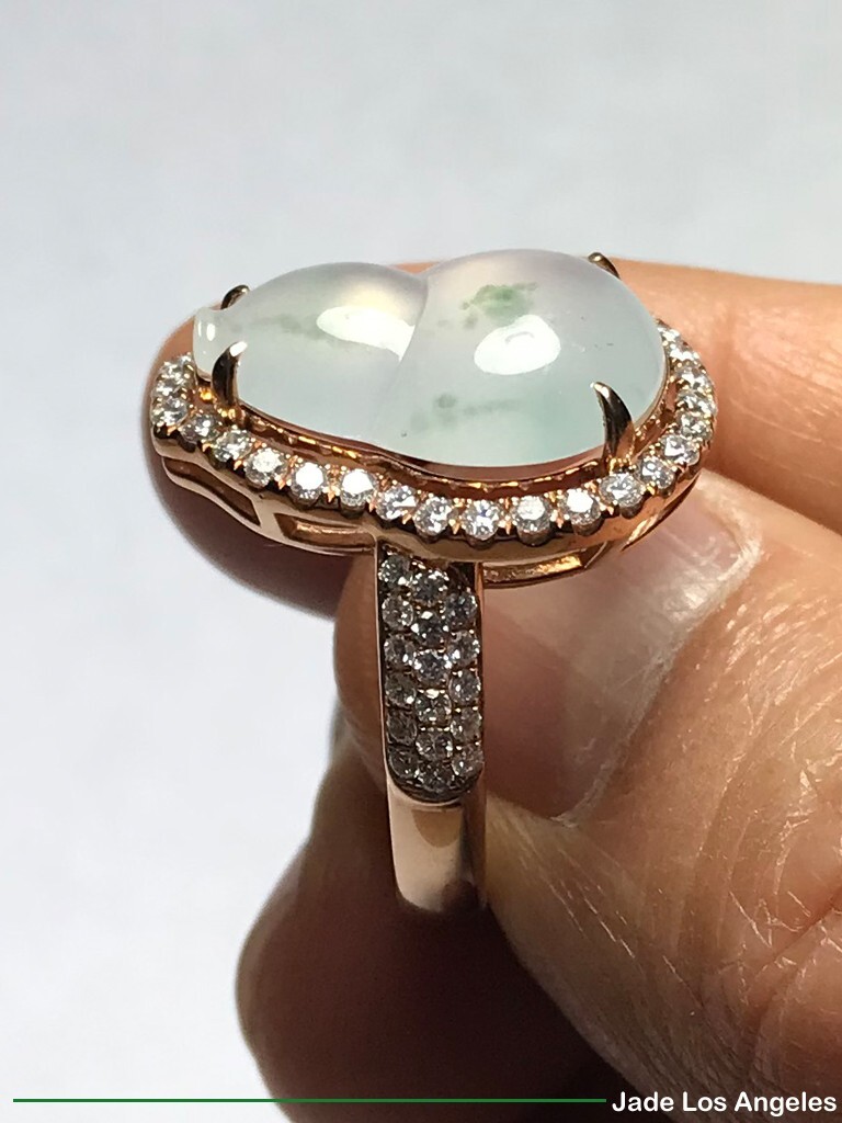 Wealthy Gourd Icy Jadeite Jade 18K Rose Gold Diamond Ring 34.48ct Ring Size:7