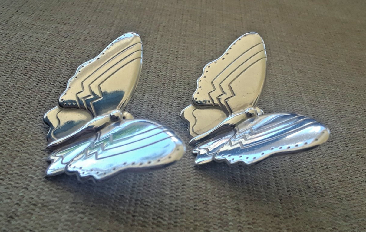 Vintage Sterling Silver Large Butterfly Stud Earrings About 1-3/4″ by 1″