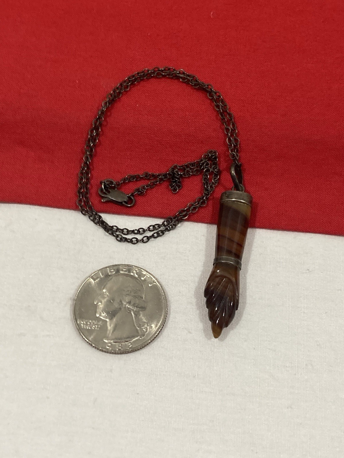 Vintage 900 Carved TORCH Shaped Agate Pendant Sterling Silver 925 Cable Necklace
