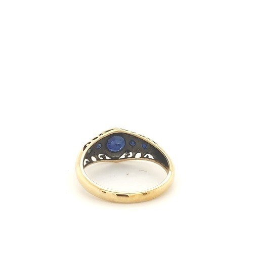 Vintage Blue Sapphire .74tcw 5 stone Boat ring band 9 karat yellow gold sz 6.75