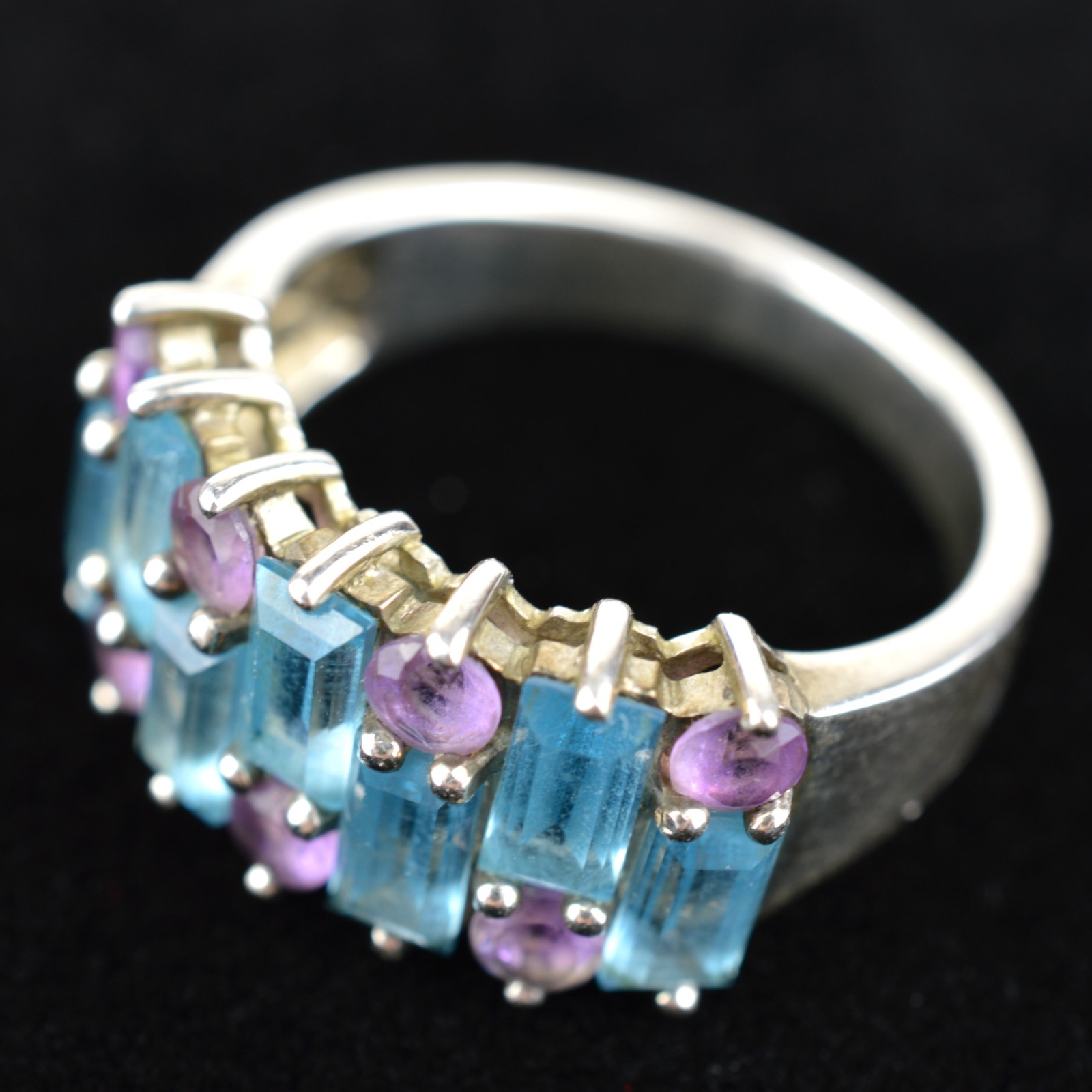 HN Ring Sterling Silver 925 with Topaz and Amethyst, Size 7.75