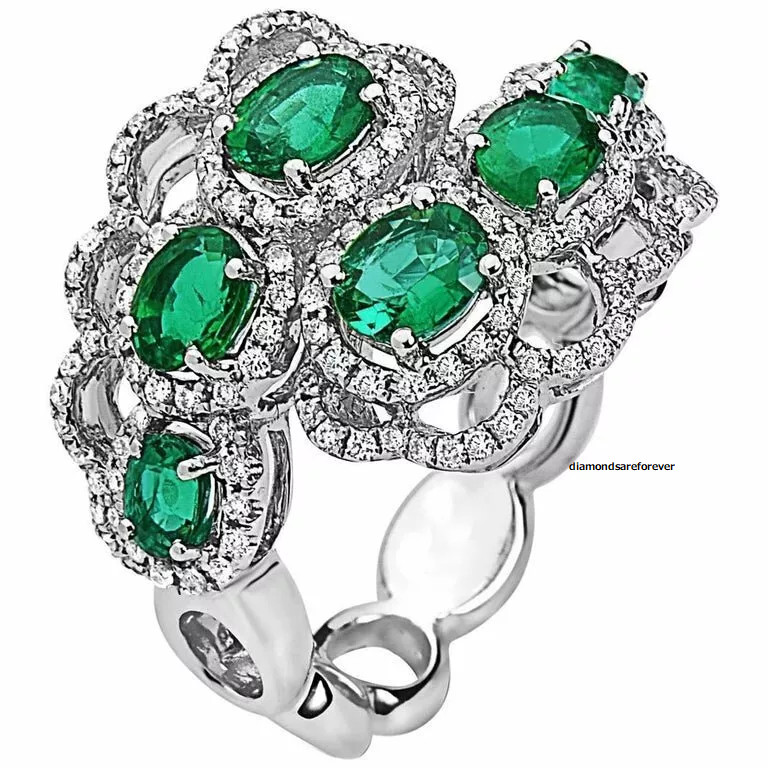 Sparkling Vivid Green Emerald & Cubic Zirconia 3.87TCW Women’s Stylish Wrap Band