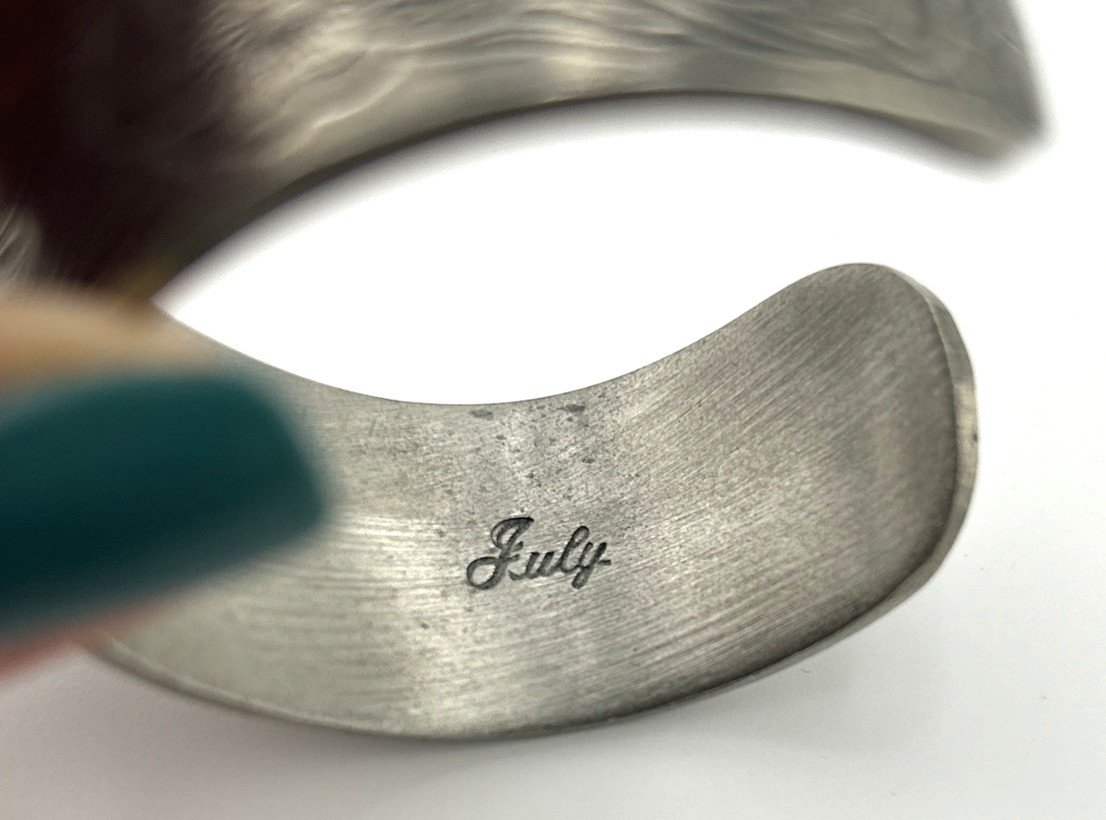 Vintage Salisbury Pewter Larkspur Cuff – July Birth Flower Bracelet