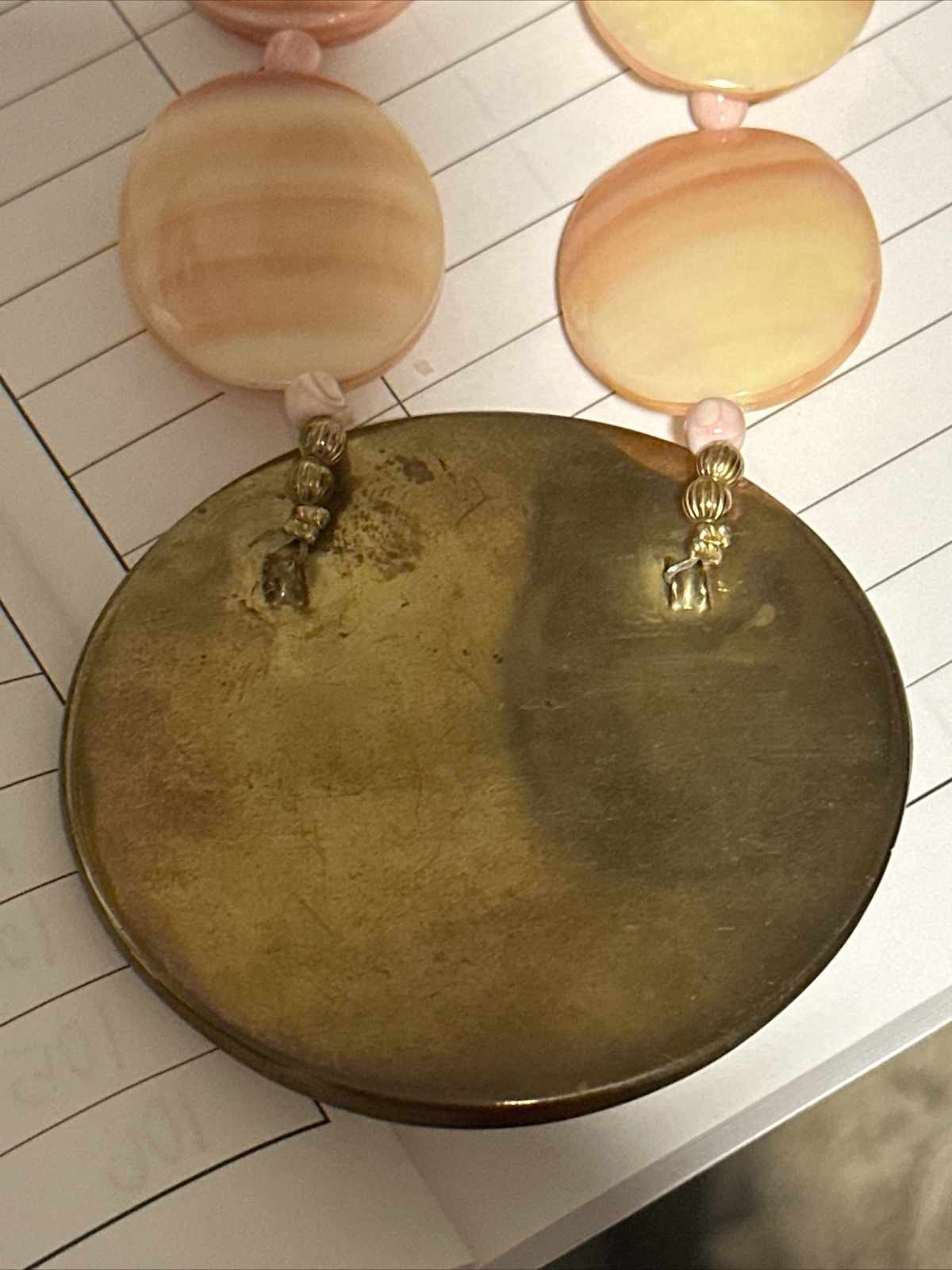 Vintage Agate Beaded Necklace w/ Brass Backed Pendant *SEE DESCRIPTION*