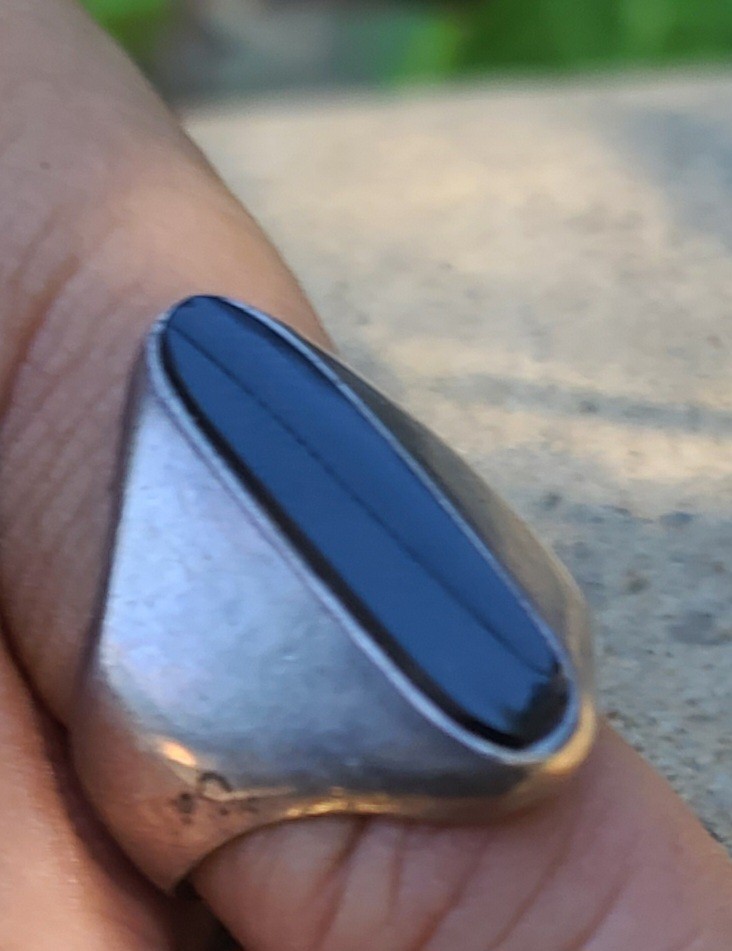 Vtg Sterling 925 Solid Silver Black Onyx Modernist Taxco MEX Ring 8.25sz Signed