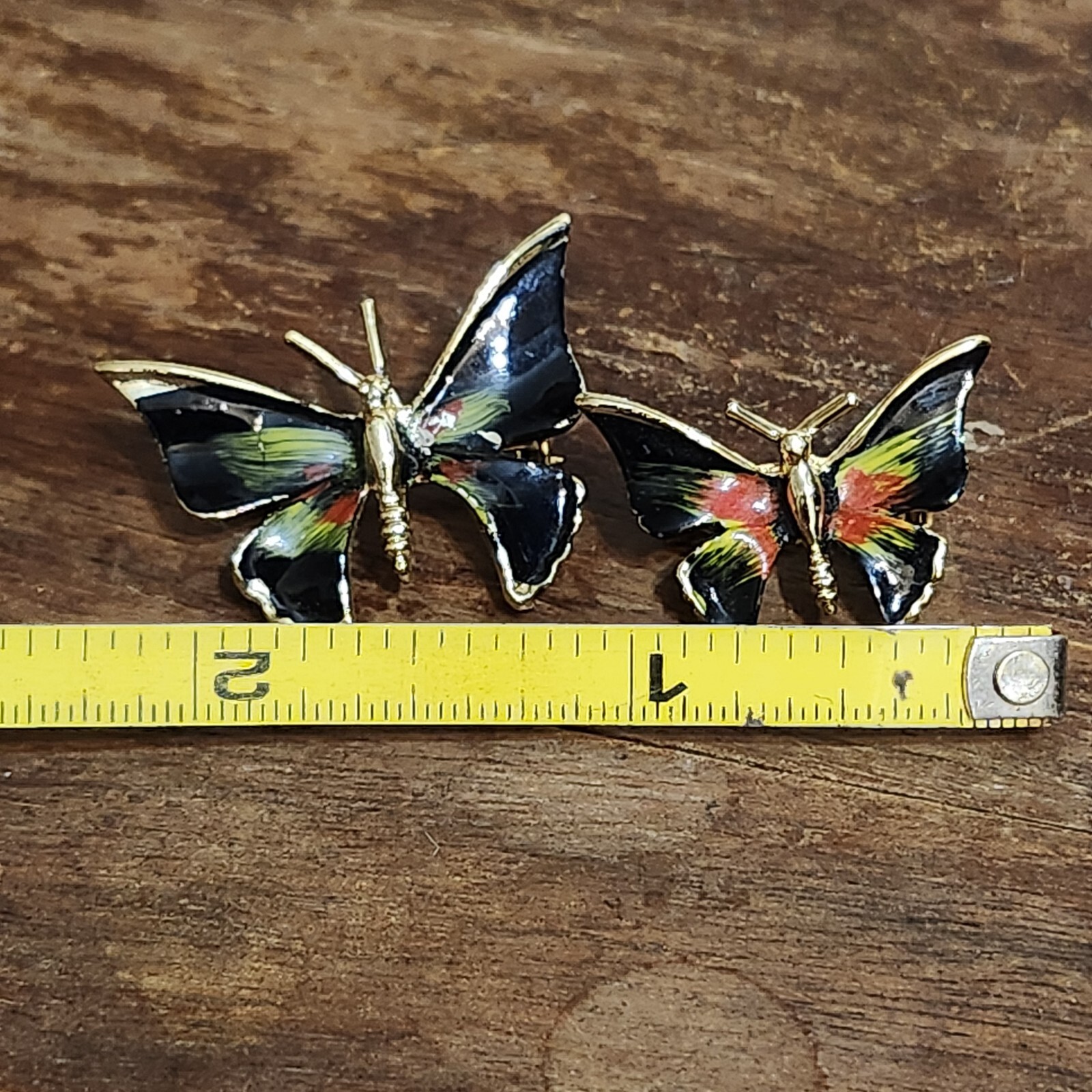Lot of 2 Small Vintage Gold tone Multicolor Enamel Butterfly Brooch Pins