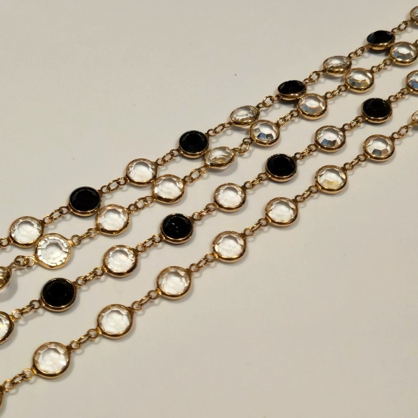 Vintage Swarovski Crystal Necklace Black & Clear Signed Gold Tone double strand