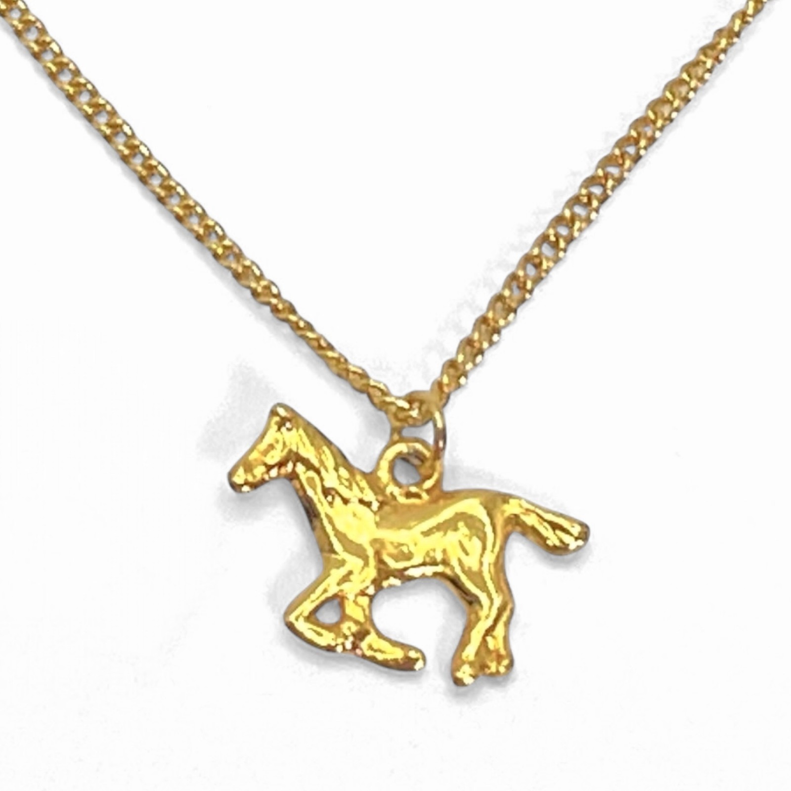 Vintage Horse Pendant Necklace Gold Tone Pony Charm Western Ranch Equestrian 16″