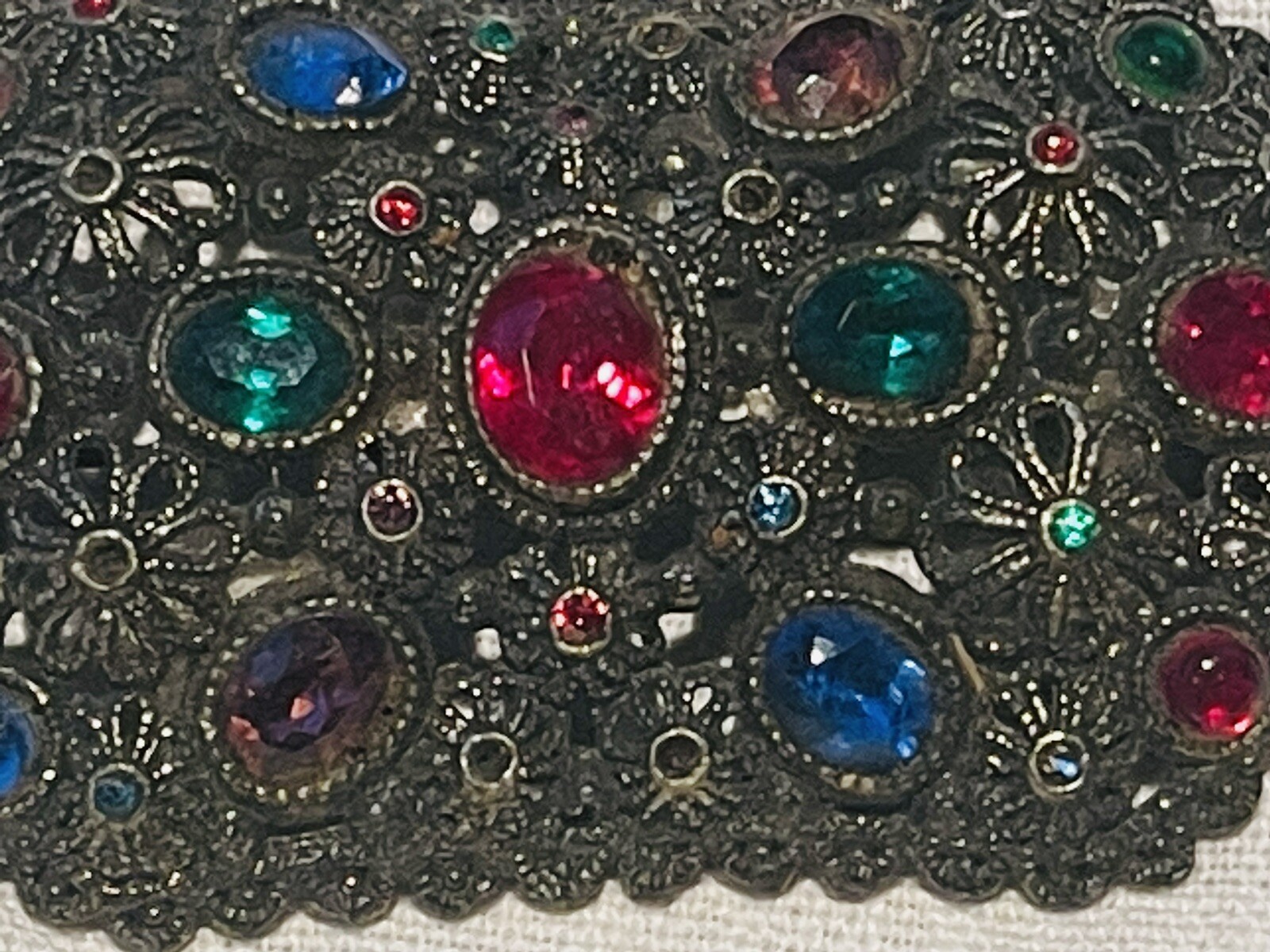 New England Glass Works Brooch Pin Floral Design Faceted Stones Vtg 1940s